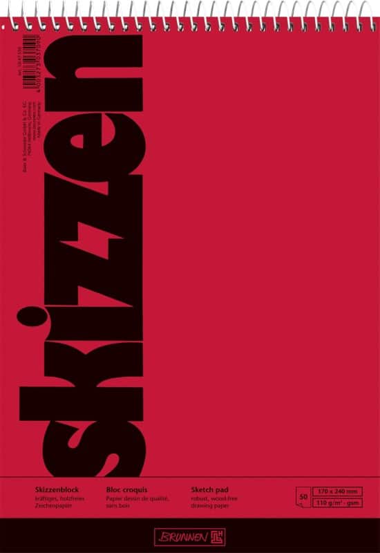 Carnet de croquis BRUNNEN 17 x 24 cm 110 g/m² à spirales Rouge 50 unités