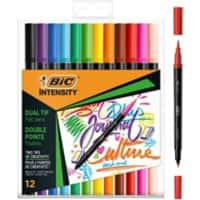 Stylo-feutre BIC Intensity 2-en-1 Double pointe 0.7 mm, 0.9 mm Assortiment 12 unités