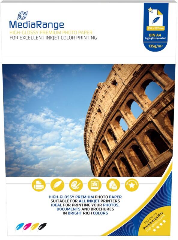 MediaRange Inkjet Fotopapier Glanzend A4 135 g/m² Wit 100 Vellen