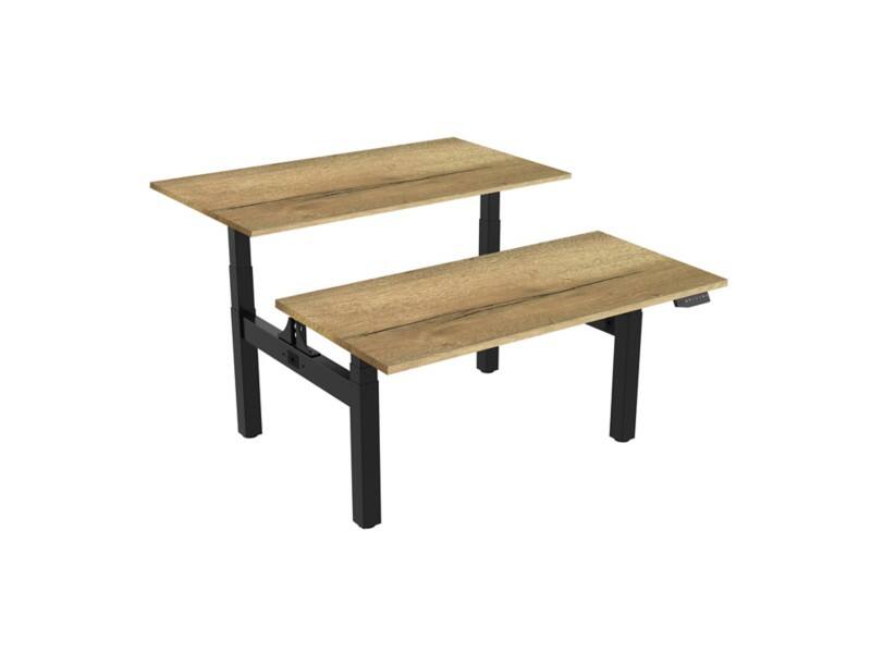 Bureau assis-debout euroseats Sit-stand Rectangulaire Chêne Cadre en H 1600 (L) x 800 (P) x 1305 (H) mm Métal, plastique