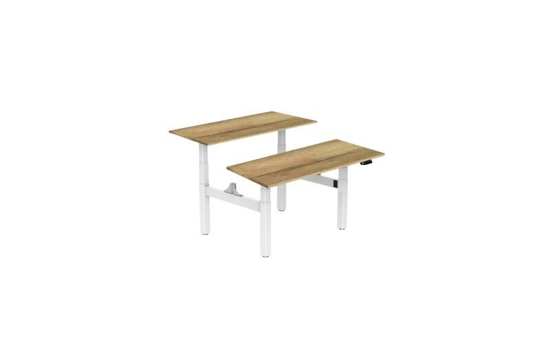 Bureau assis-debout euroseats Sit-stand Rectangulaire Chêne Cadre en H 1600 (L) x 800 (P) x 1305 (H) mm Métal, plastique