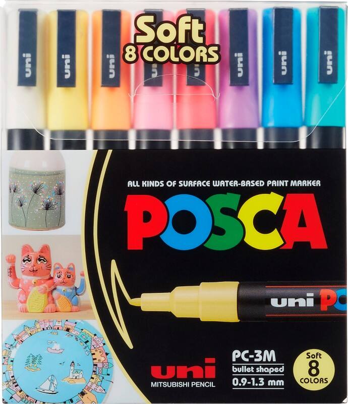 Marqueur peinture POSCA PC-3M Assortiment Fin Ogive 0,9 - 1,3 mm  8 Unités