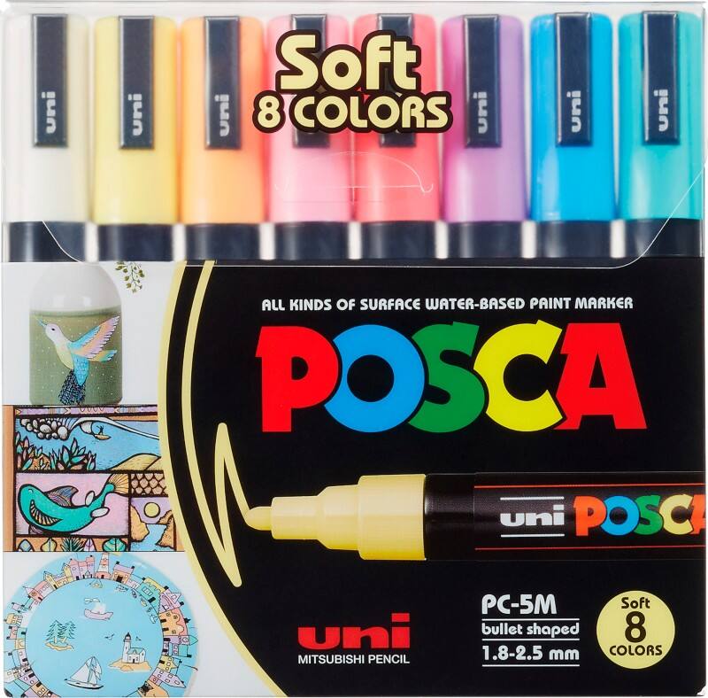 Marqueur peinture POSCA PC-5M Assortiment Moyenne Ogive 1,8 - 2,5 mm  8 Unités