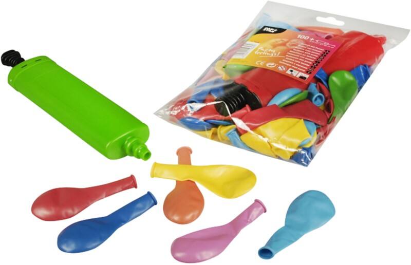 Papstar Ballonnen en pomp Kleurenassortiment 100 Stuks