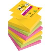 Post-it Carnival Collection Super Sticky Z-Notes Vierkant 76 x 76 mm Blanco Kleurenassortiment 90 Vellen Voordeelpak 4 blokken + 2 GRATIS