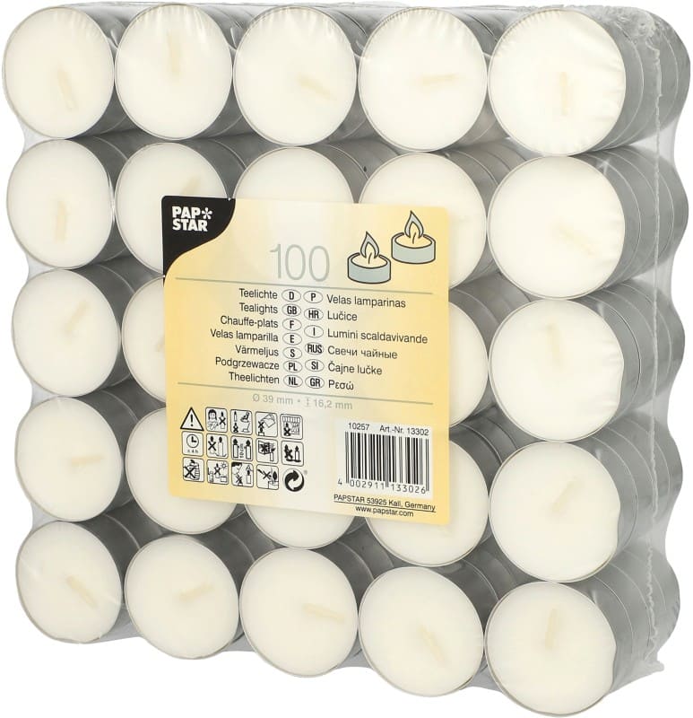 PAPSTAR Theelichtjes 1,4 cm Wit 100 Stuks