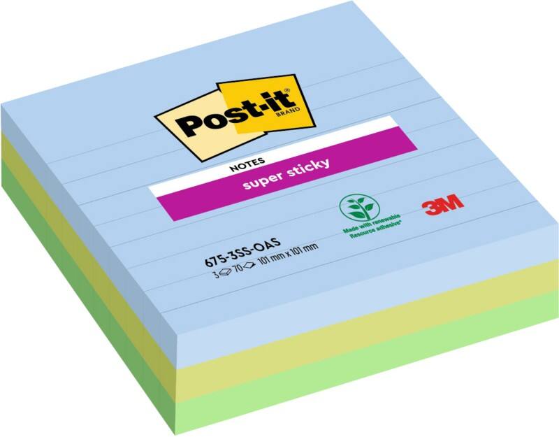 Notes Super Sticky Post-it Oasis 101 x 101 mm Assortiment 3 Unités de 70 Feuilles