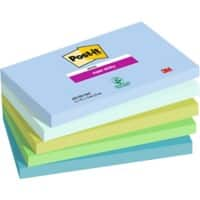 Post-it Super Sticky memoblaadjes 76 x 127 mm Blauw, groen Rechthoekig Blanco 5 blokken van 90 vel