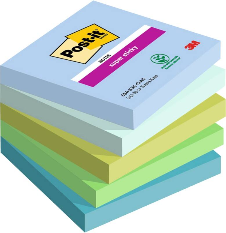 Notes Super Sticky Post-it Oasis 76 x 76 mm Assortiment 90 feuilles Paquet de 5