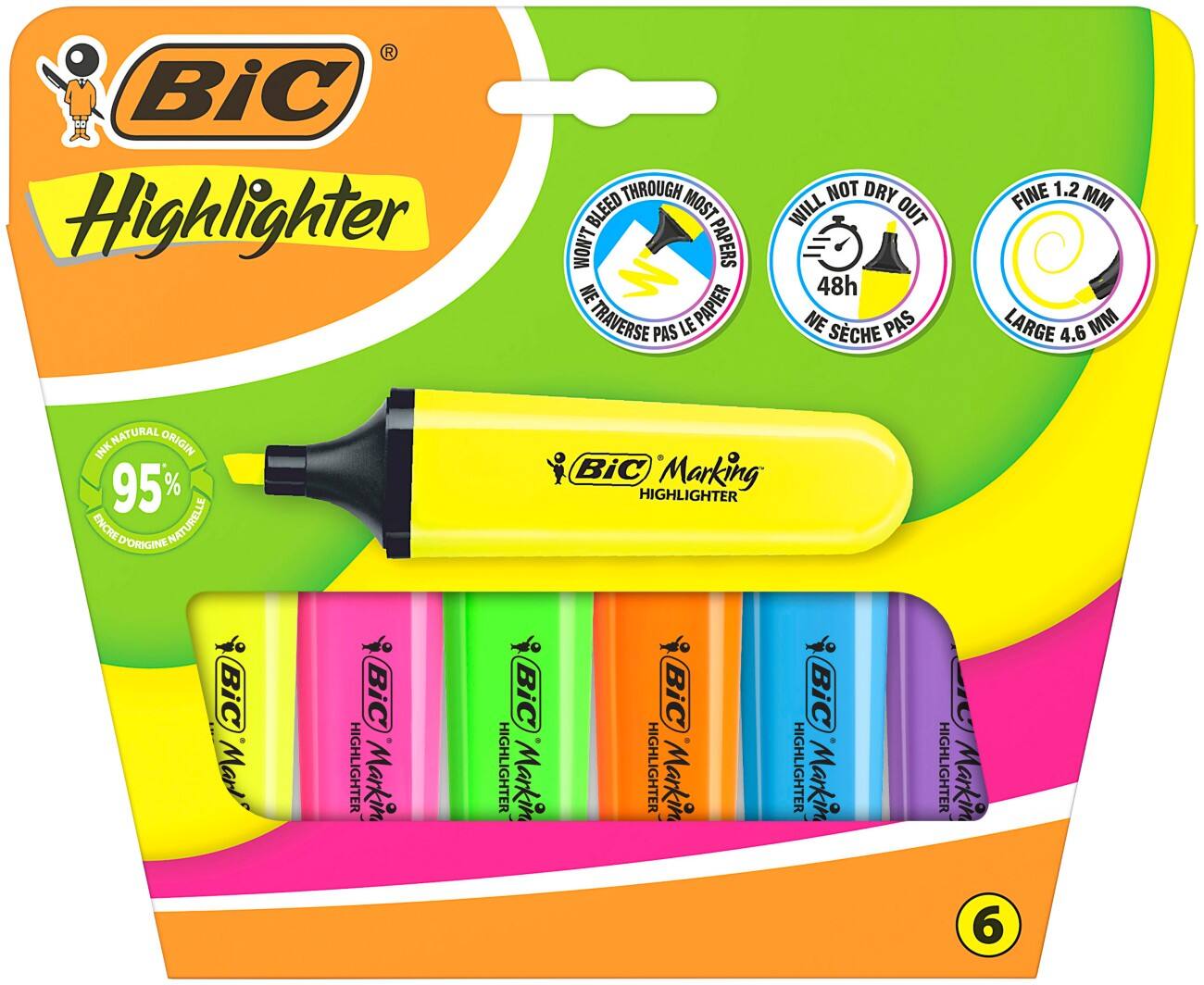 BIC Tekstmarker Kleurenassortiment Medium Beitelpunt 1,2 mm 6 Stuks