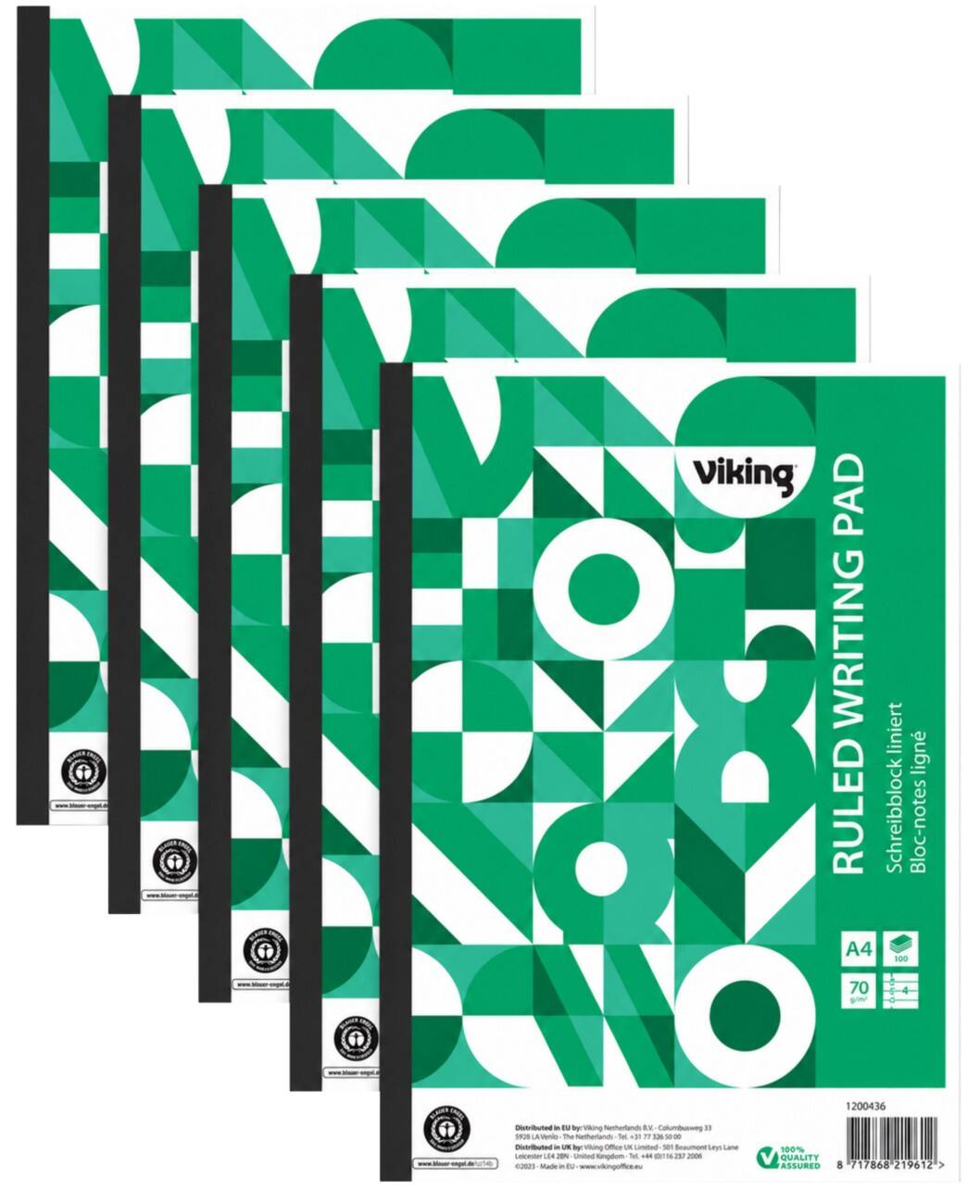 Viking Notitieblok A4 Gelinieerd Boven Gelijmd Zachte Kaft Groen 200 Pagina's 5 stuksGelinieerd Boven Gelijmd Zachte Kaft Groen 200 Pagina's 5 stuks