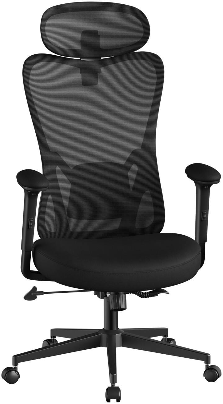 SONGMICS Kime Ergonomische stoel Permanent contact Vaste armleuning In hoogte verstelbare zitting Zwart max 150 kg