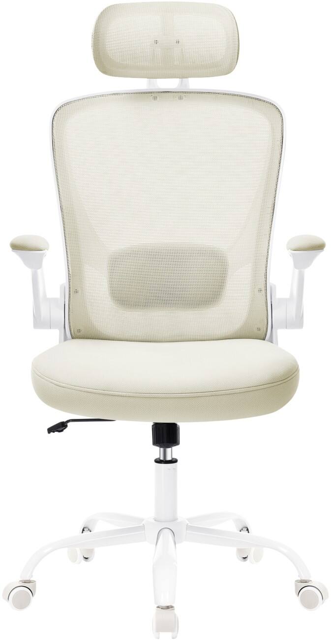 Siège de bureau SONGMICS Kime Mécanisme d'inclinaison Accoudoirs réglables en hauteur Siège réglable en hauteur Beige 120 kg