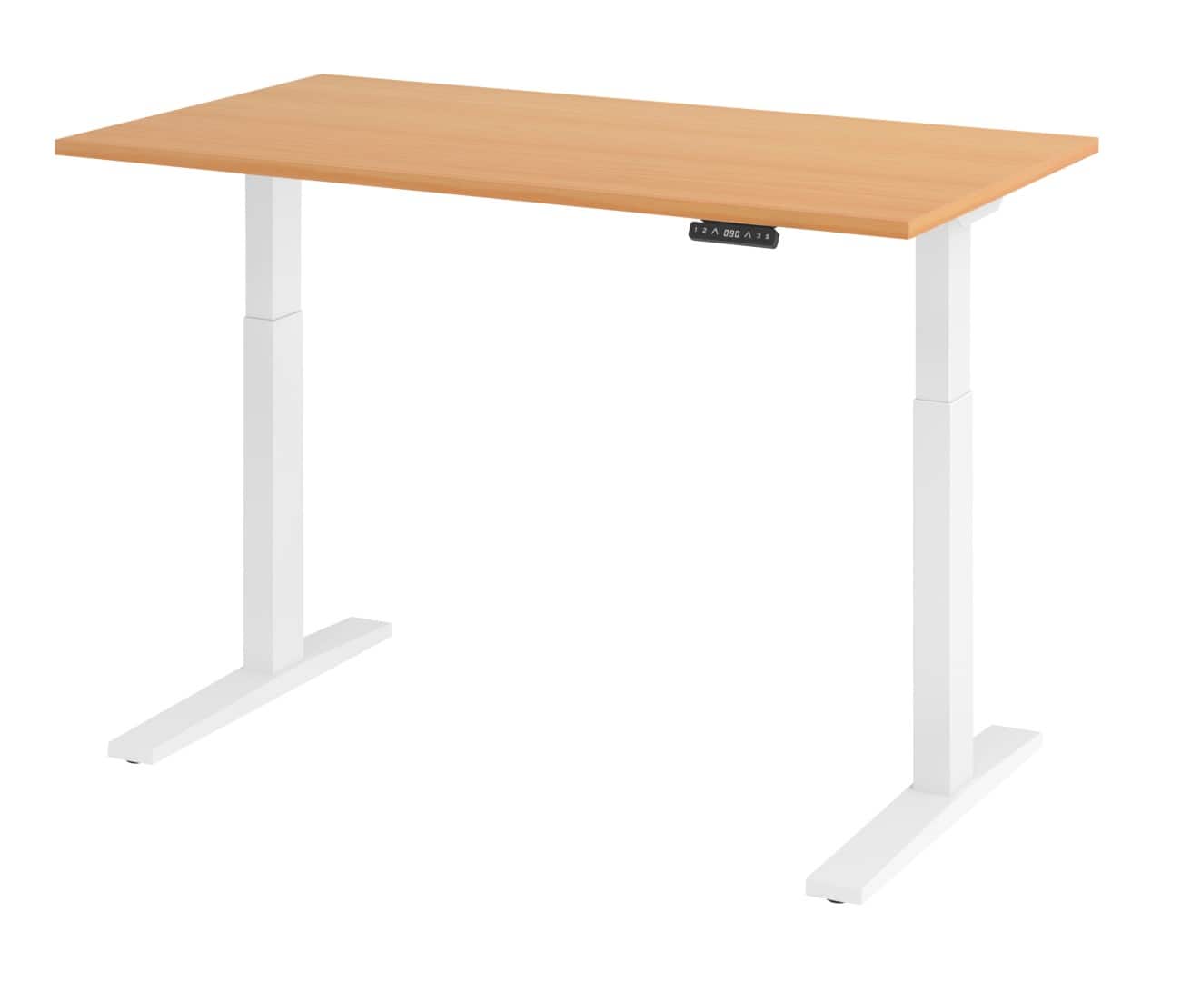 Bureau assis-debout Hammerbacher Hauteur ajustable électriquement Rectangulaire Décor hêtre Piètement en C 1400 (l) x 800 (p) x 1200 (h) mm Acier, aggloméré