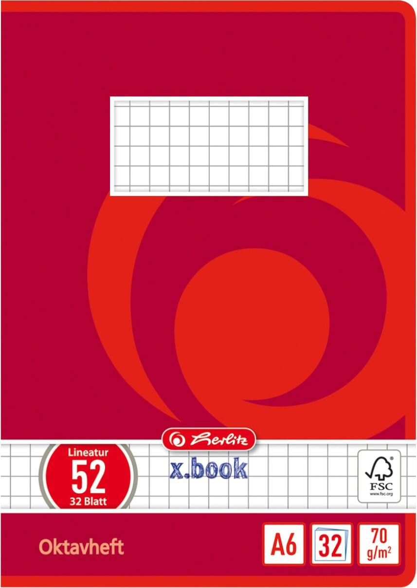 Cahier herlitz A6 Rouge 32 feuilles Quadrillé Motif tourbillon