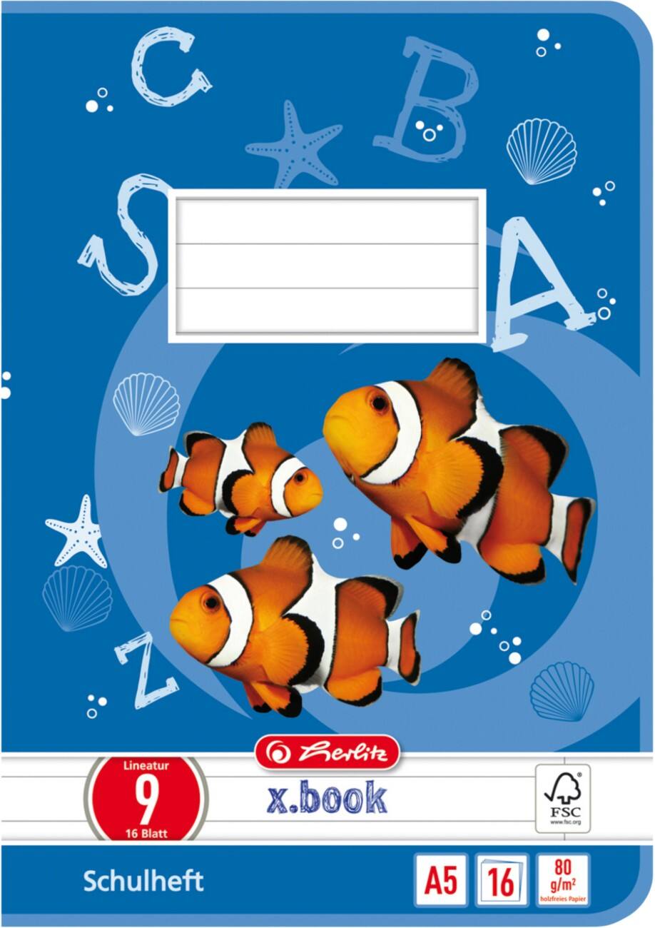 herlitz Schrift A5 Blauw 16 Vellen Motief vissen