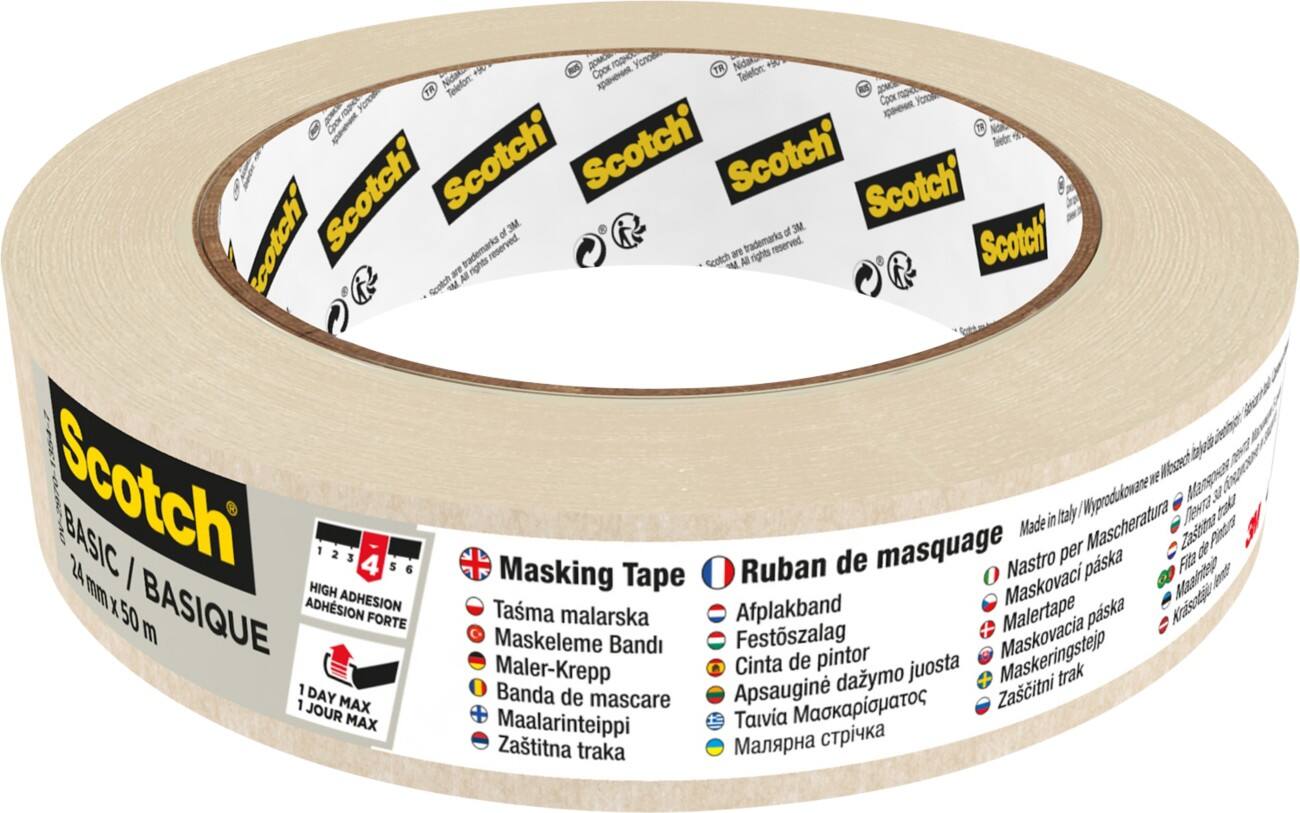 Scotch Afplaktape Basic Wit 24 mm (B) x 50 m (L) Papier