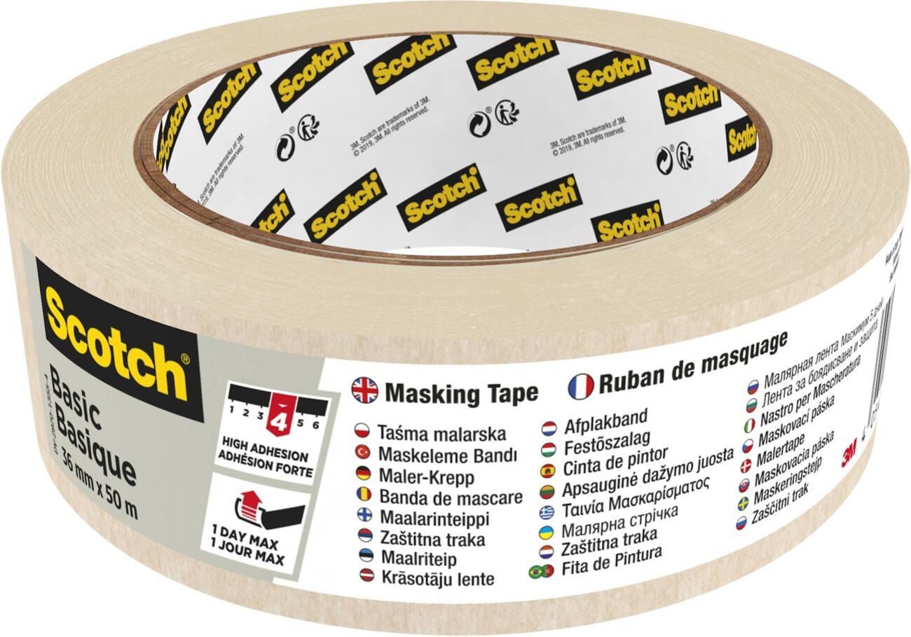 Scotch Afplaktape Basic Wit 36 mm (B) x 50 m (L) Papier