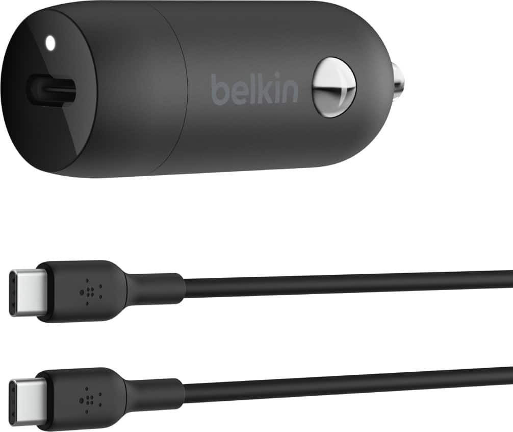 Belkin BoostCharge 30 W USB-C Autolader met 1 m USB-C naar USB-C-kabel Zwart CCA004BT1MBK-B6
