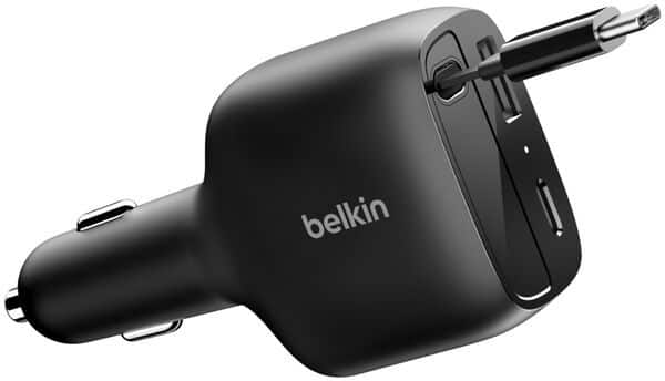 Belkin BoostCharge Intrekbaar Autolader 75 W met geïntegreerde intrekbare USB-C-kabel van 75 cm Zwart CCC001HQBK