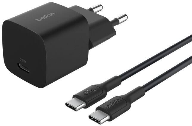 Belkin BoostCharge USB-C Wandlader25 W met 1 m USB-C naar USB-C-kabel Zwart WCA012KQ1MBK-B6