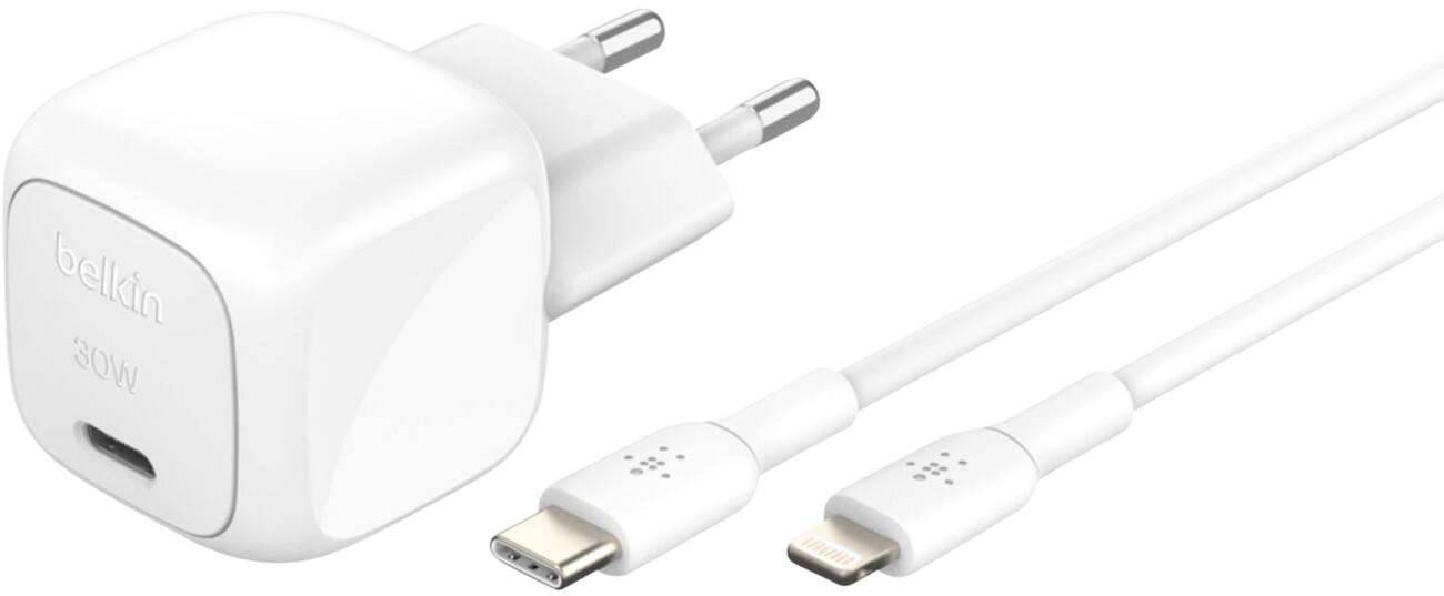 Belkin BoostCharge Compact USB-C Wandlader 30W met 1 m USB-C naar Lightning-kabel Wit WCA008KQ1MWH-B5