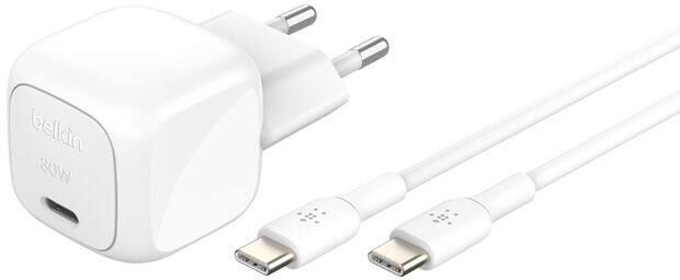 Belkin BoostCharge Compact USB-C Wandlader 30W met 1 m USB-C naar USB-C-kabel Wit WCA008KQ1MWH-B6