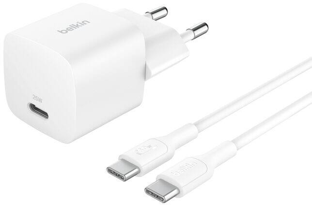 Belkin BoostCharge USB-C Wandlader25 W met 1 m USB-C naar USB-C-kabel Wit WCA012KQ1MWH-B6