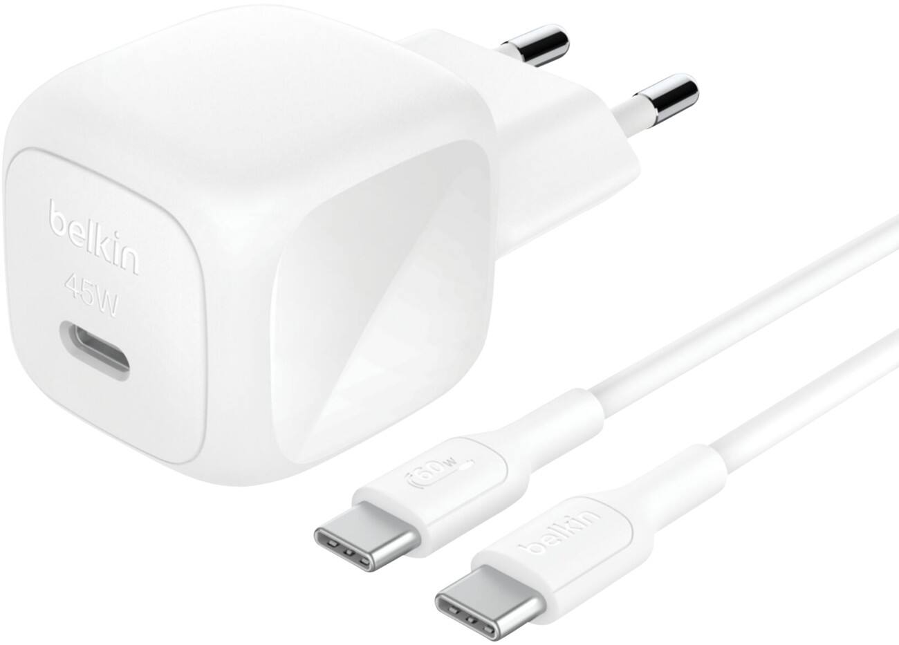 Belkin BoostCharge Compact USB-C Wandlader 45W met 1 m USB-C naar USB-C-kabel Wit WCA013KQ1MWH-B6