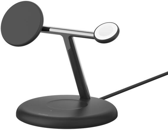 Belkin BoostCharge Pro 3-in-1 Draadloze oplader met Qi2 1.5 m gevlochten USB-C-kabel 36W USB-C-voeding Zwart WIZ023VFBK