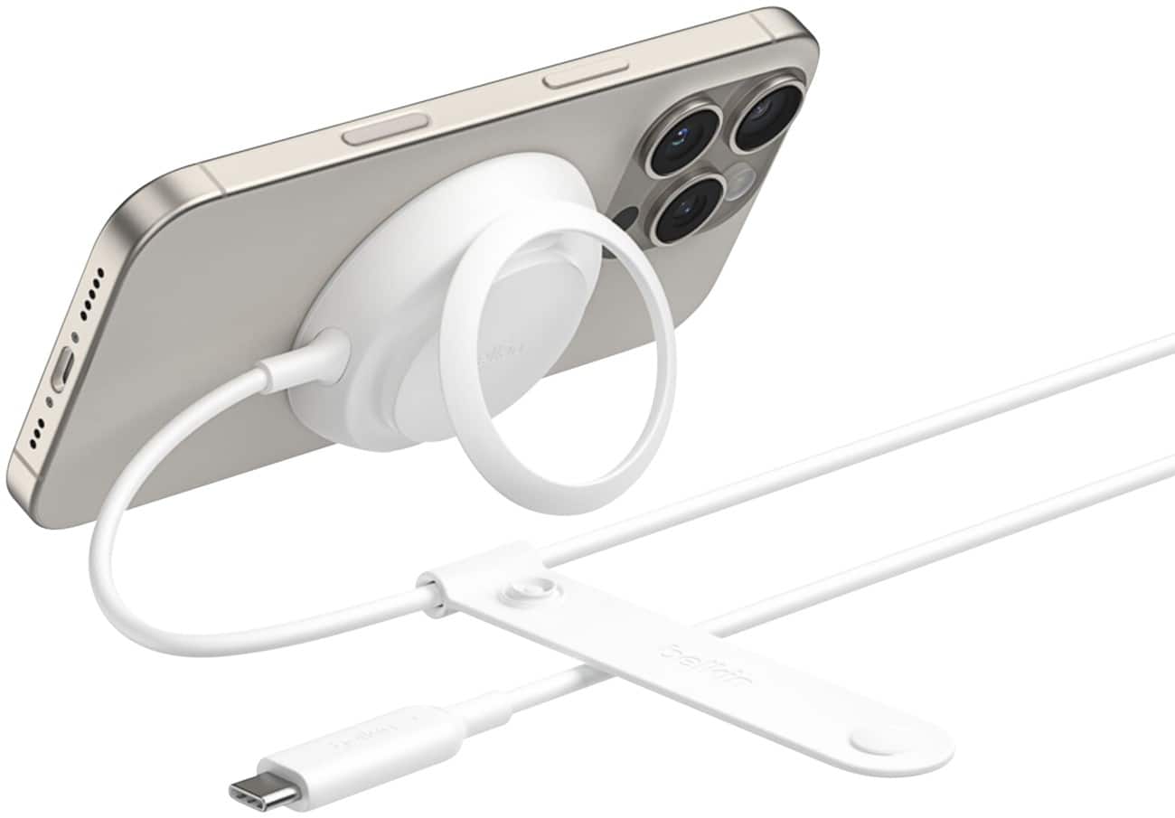 Belkin UltraCharge Magnetisch Draadloze oplader met Qi2 25W en USB-C-kabel 2 m met vaste aansluiting Wit WIA014HQWH