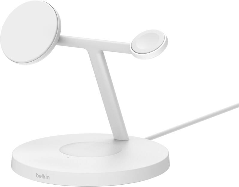 Belkin BoostCharge Pro 3-in-1 Draadloze oplader met Qi2 15W en 40W voeding met 1,5 m barrel-aansluiting Wit WIZ032KQWH