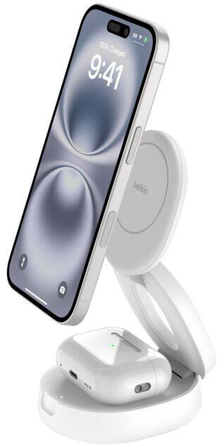 Belkin BoostCharge 2-in-1 Convertible Magnetisch Draadloze oplader met Qi2 1.5 m USB-C naar USB-C-kabel 30W USB-C-voeding Wit WIZ035KQWH