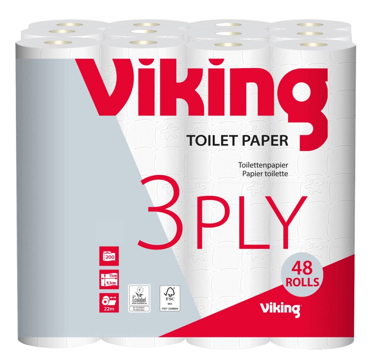 Papier toilette Viking 3 épaisseurs 48 rouleaux de 200 feuilles
