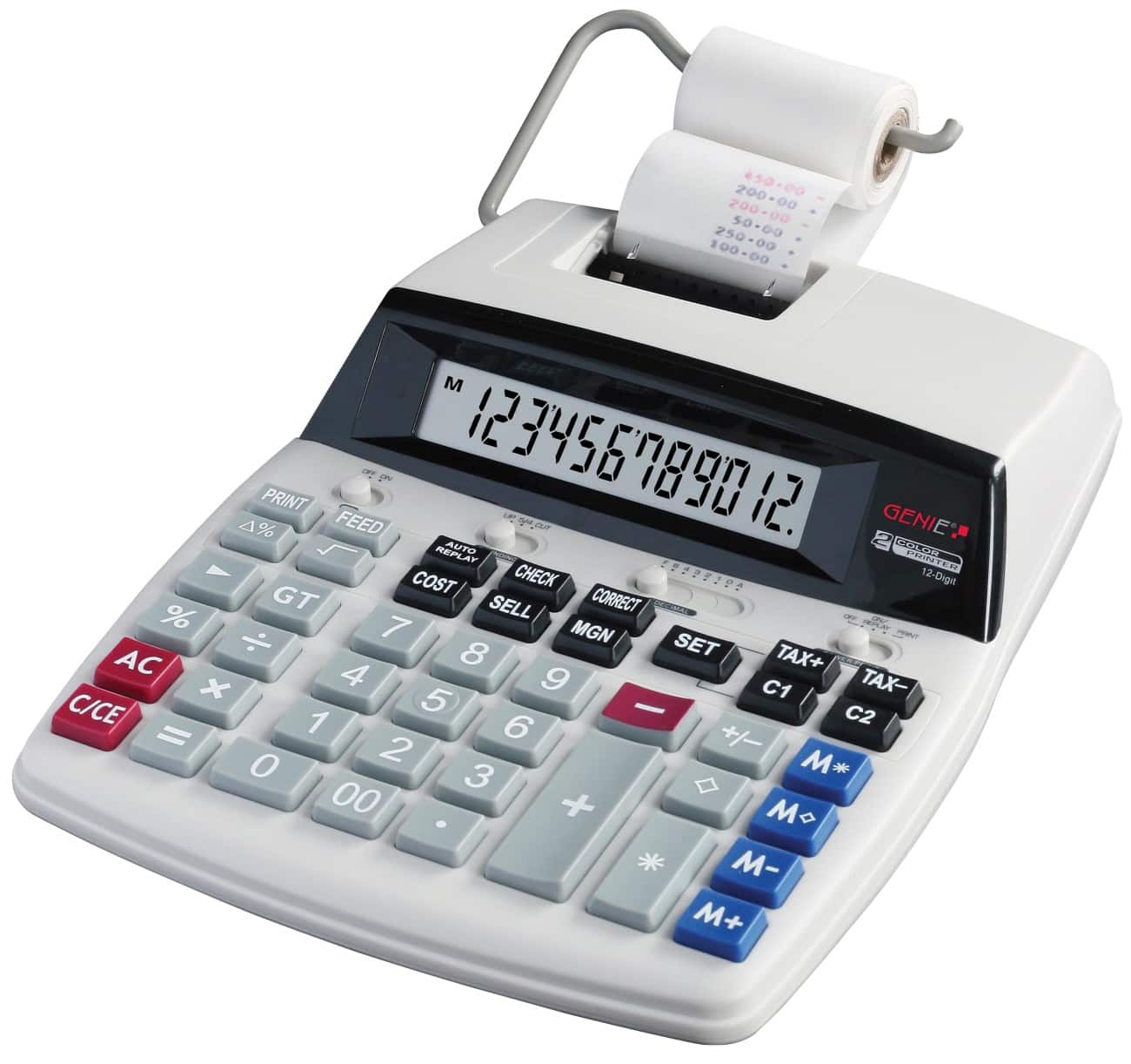 Calculatrice imprimante GENIE Plus Bureau LCD Impression 1 couleur Conversion de devises Total général D69