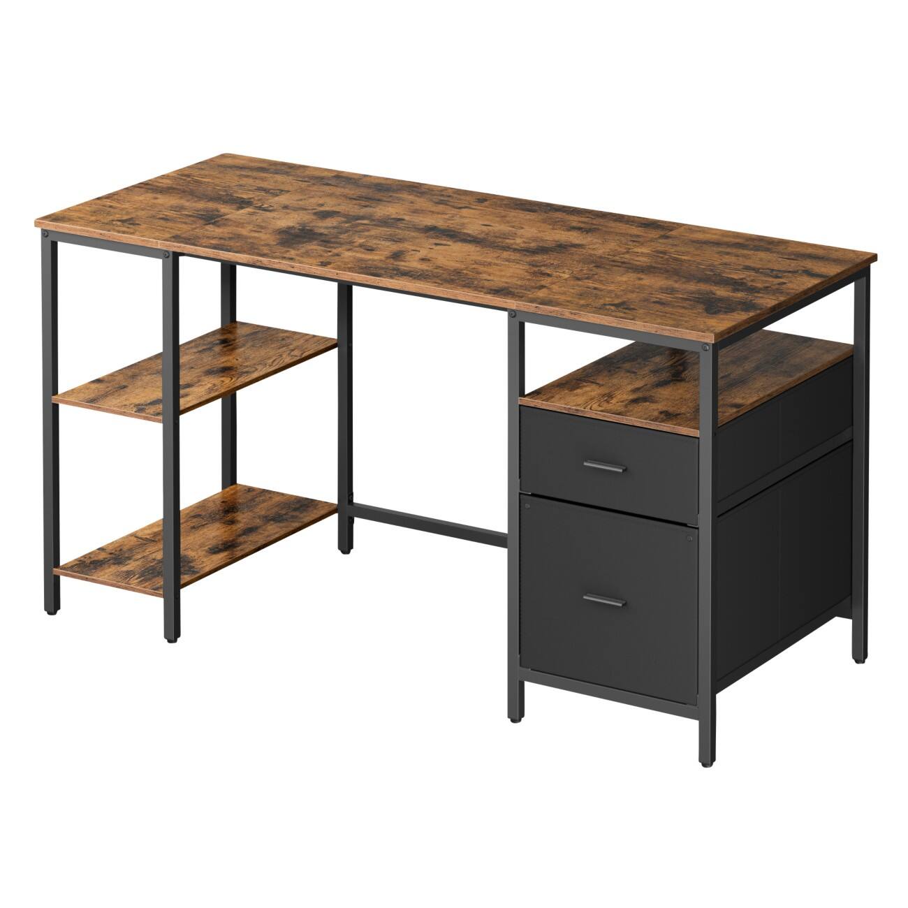 VASAGLE Computertafel Rechthoekig Vintage Bruin 4 Metalen Poten 2 Lades 1,400 (B) x 600 (D) x 760 (H) mm PA (Polyamide), Spaanplaat, Staal, Stof