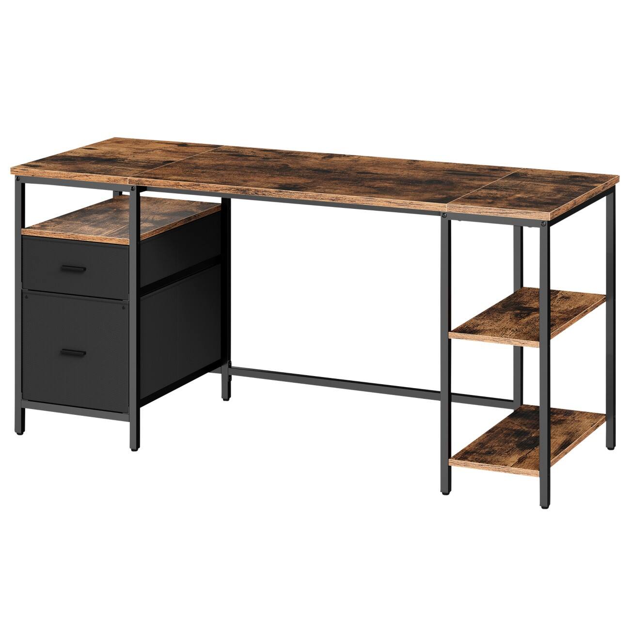 VASAGLE Computertafel Rechthoekig Vintage Bruin 4 Metalen Poten 2 Lades 1,600 (B) x 600 (D) x 760 (H) mm PA (Polyamide), Spaanplaat, Staal, Stof