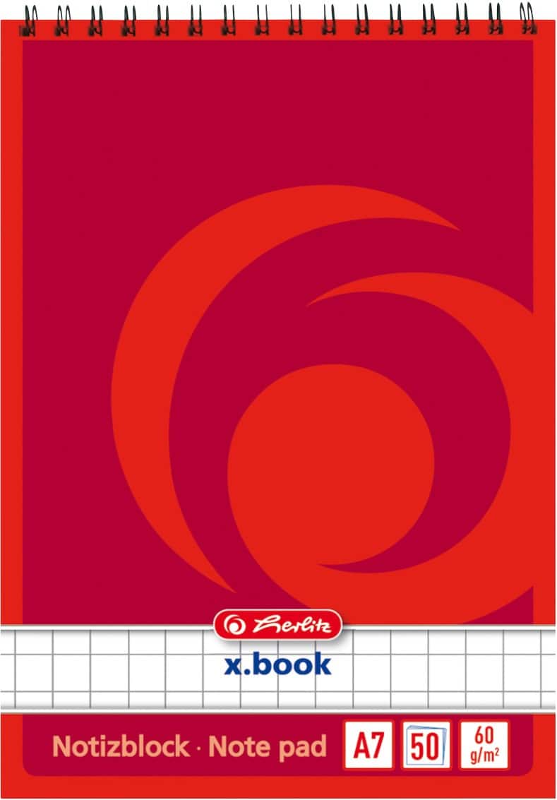 Bloc-notes herlitz A7 Rouge 50 feuilles Quadrillé