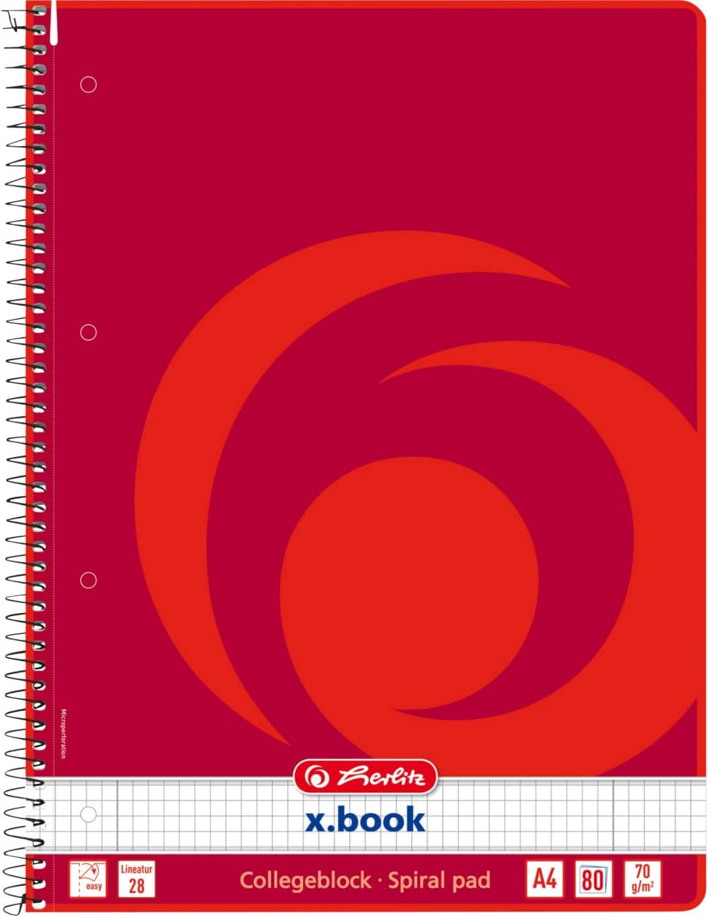Cahier herlitz A4 Rouge 80 feuilles Coins arrondis