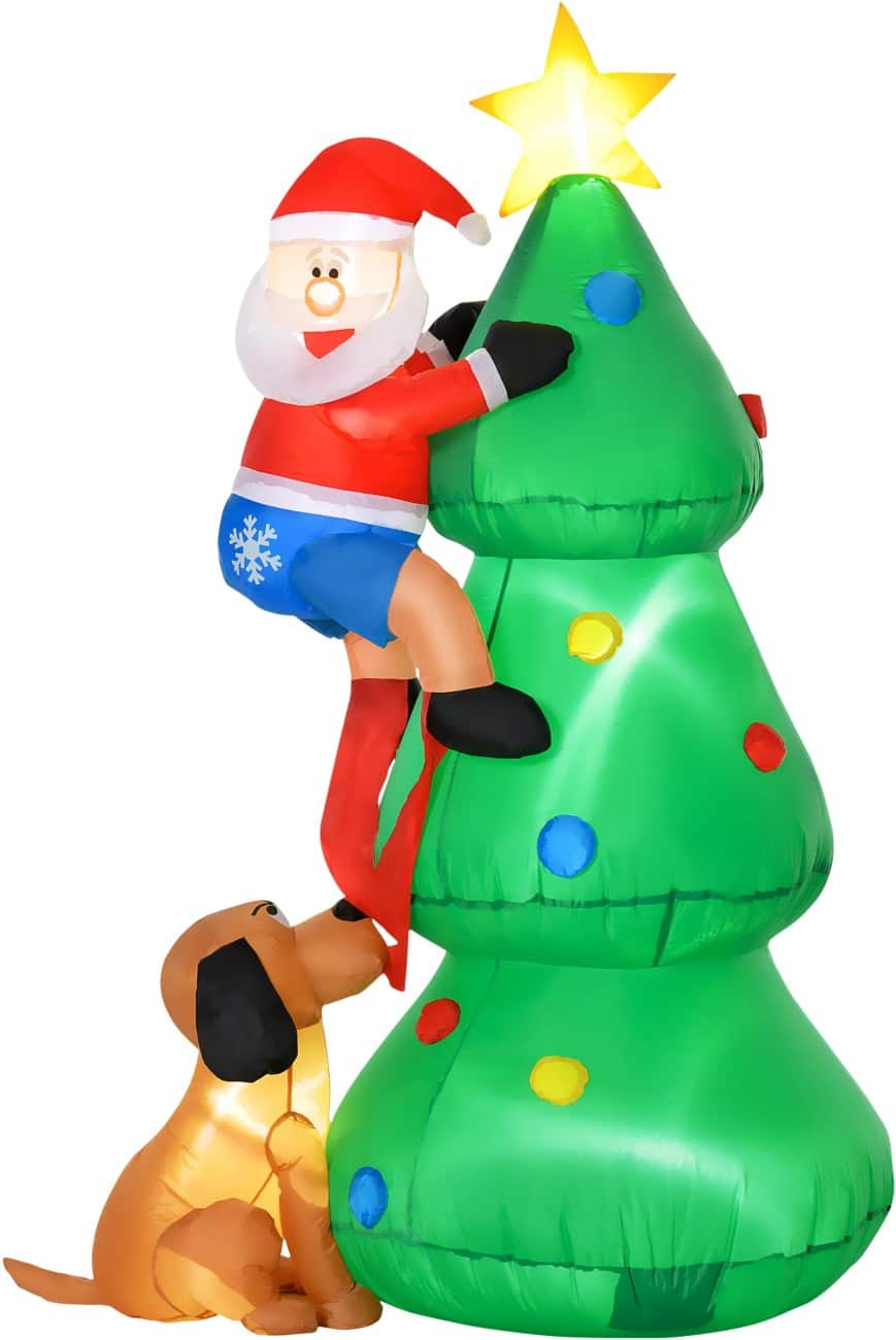 Décoration gonflable de Noël HOMCOM Sapin de Noël avec chien Avec souffleur et lampes LED 123 x 85 x 180 cm