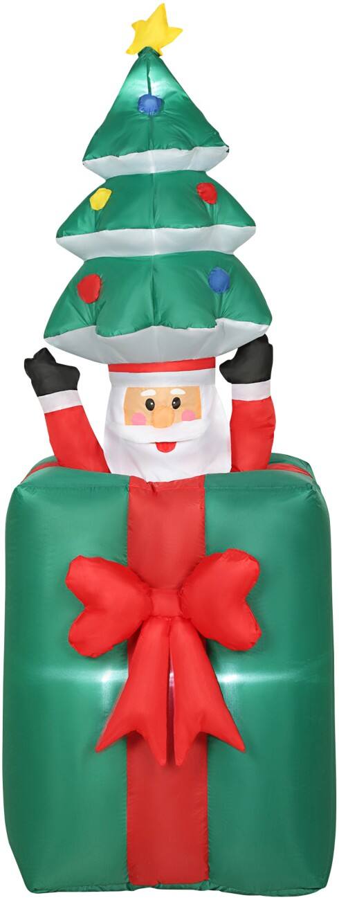 Décoration gonflable de Noël OutSunny Père Noël dans un cadeau Avec souffleur et lampes LED 80 x 67 x 213 cm
