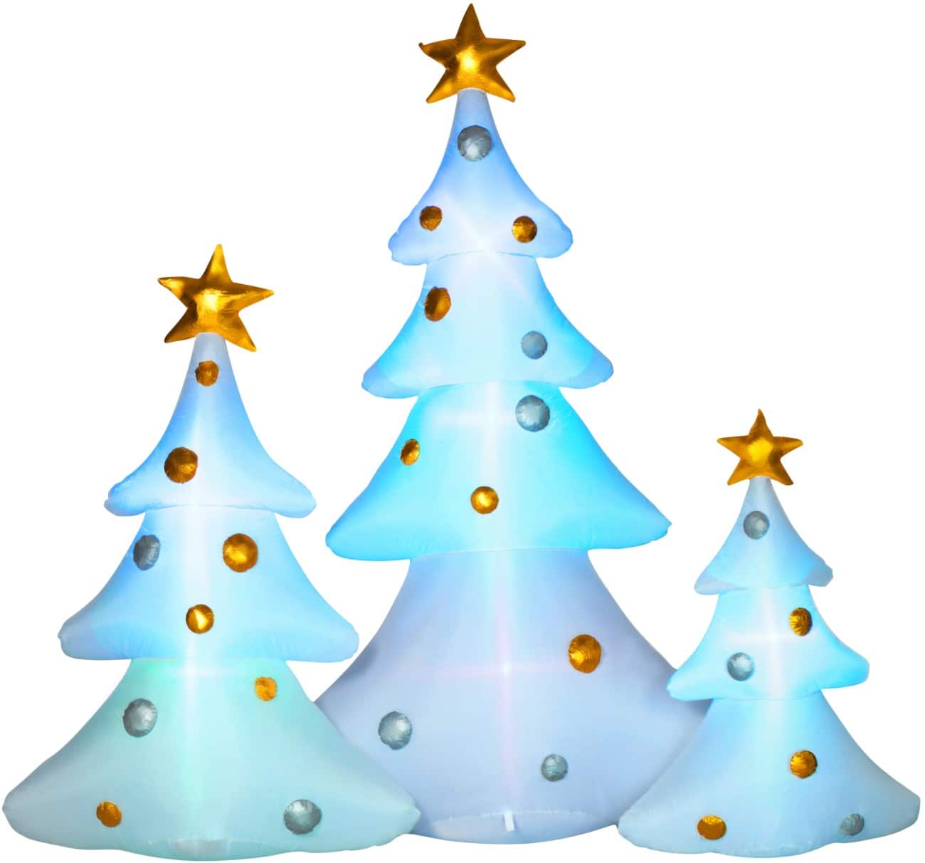 Décoration gonflable de Noël HOMCOM Ensemble de 3 sapins de Noël Avec souffleur et guirlandes lumineuses LED 239 x 77 x 210 cm