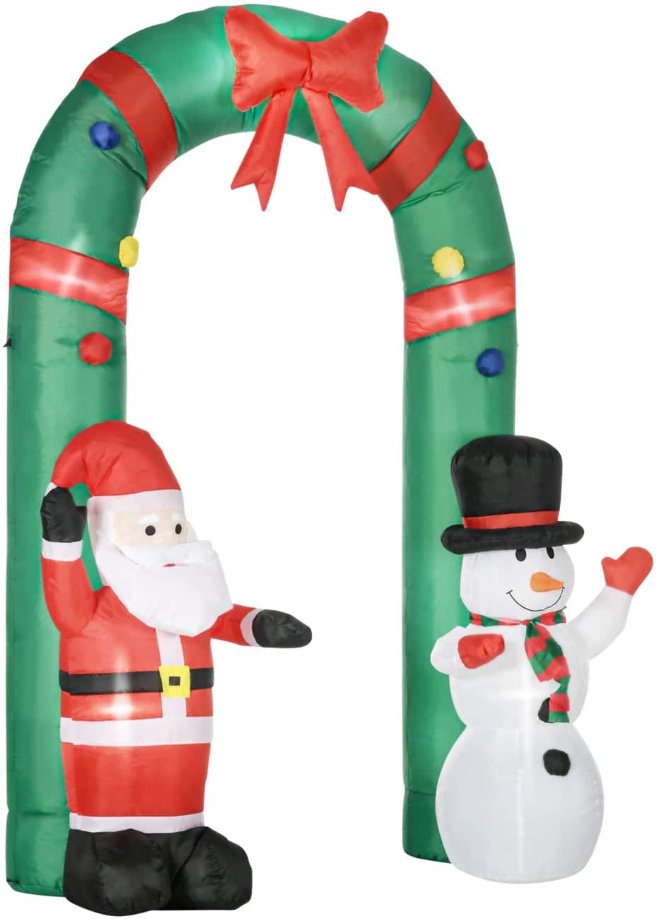 Décoration gonflable de Noël HOMCOM Arche gonflable avec Père Noël, bonhomme de neige Avec souffleur et lampes LED 198 x 80 x 245 cm