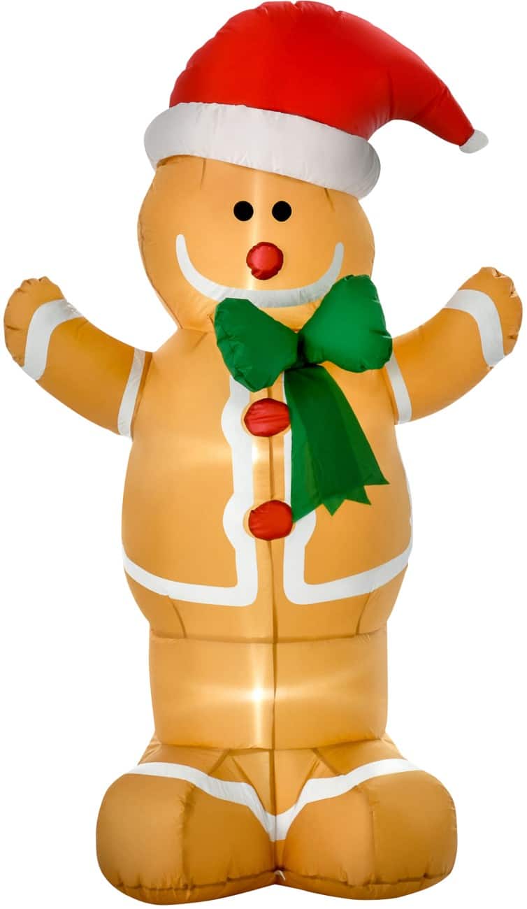 Décoration gonflable de Noël HOMCOM Bonhomme en pain d'épices avec nœud Avec souffleur et lampes LED 110 x 70 x 183 cm