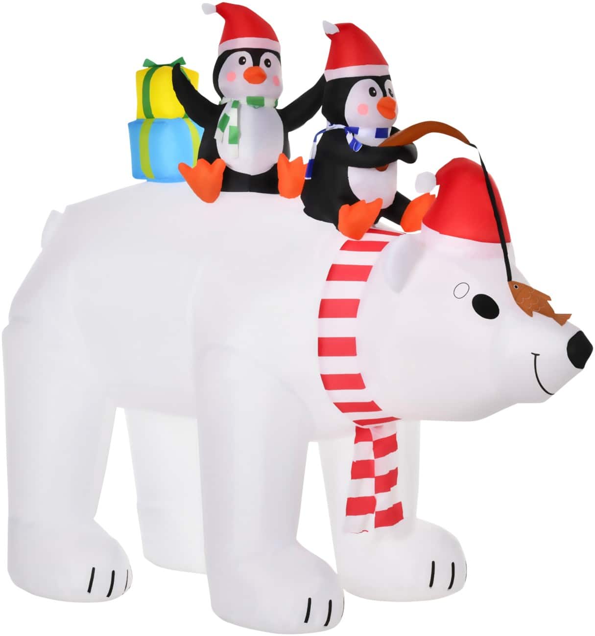 Décoration gonflable de Noël HOMCOM Ours polaire avec pingouins Avec souffleur et lampes LED 227 x 113 x 206 cm