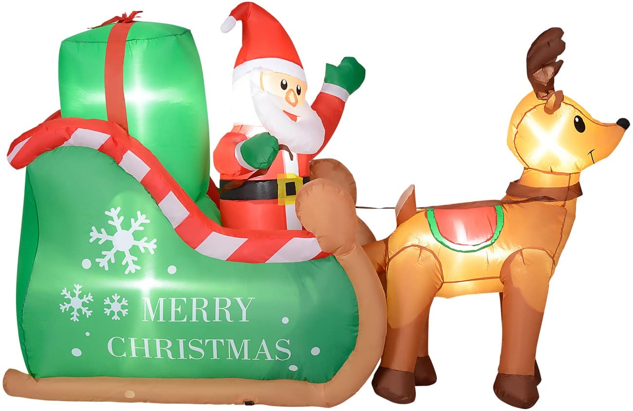 Décoration gonflable de Noël OutSunny Père Noël sur son traîneau Avec souffleur et lampes LED 210 x 80 x 140 cm