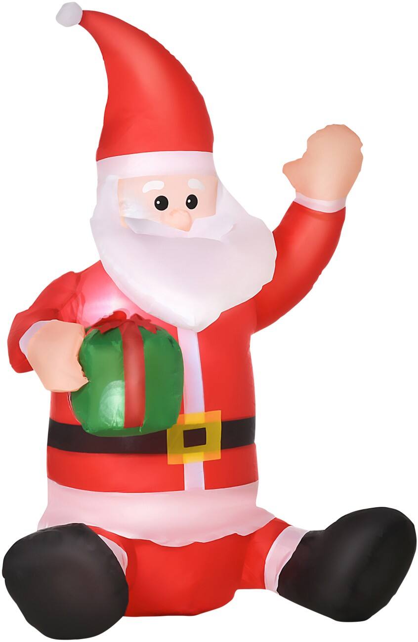 HOMCOM Opblaasbare kerstversiering Kerstman met cadeau Blazer en LED-verlichting 70 x 50 x 120 cm