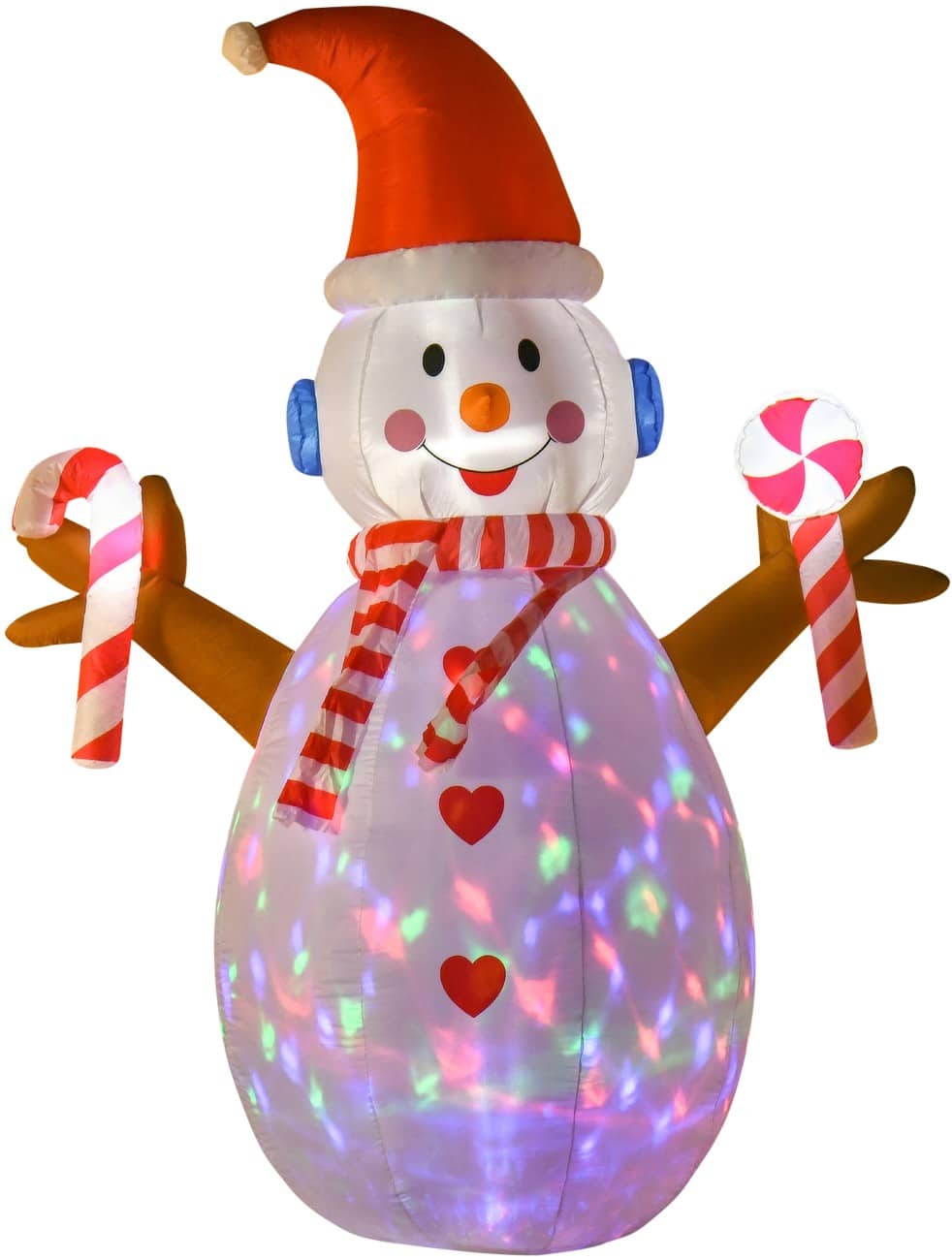 HOMCOM Opblaasbare kerstversiering Sneeuwpop met draaiend licht Blazer en LED-verlichting 180 x 100 x 240 cm