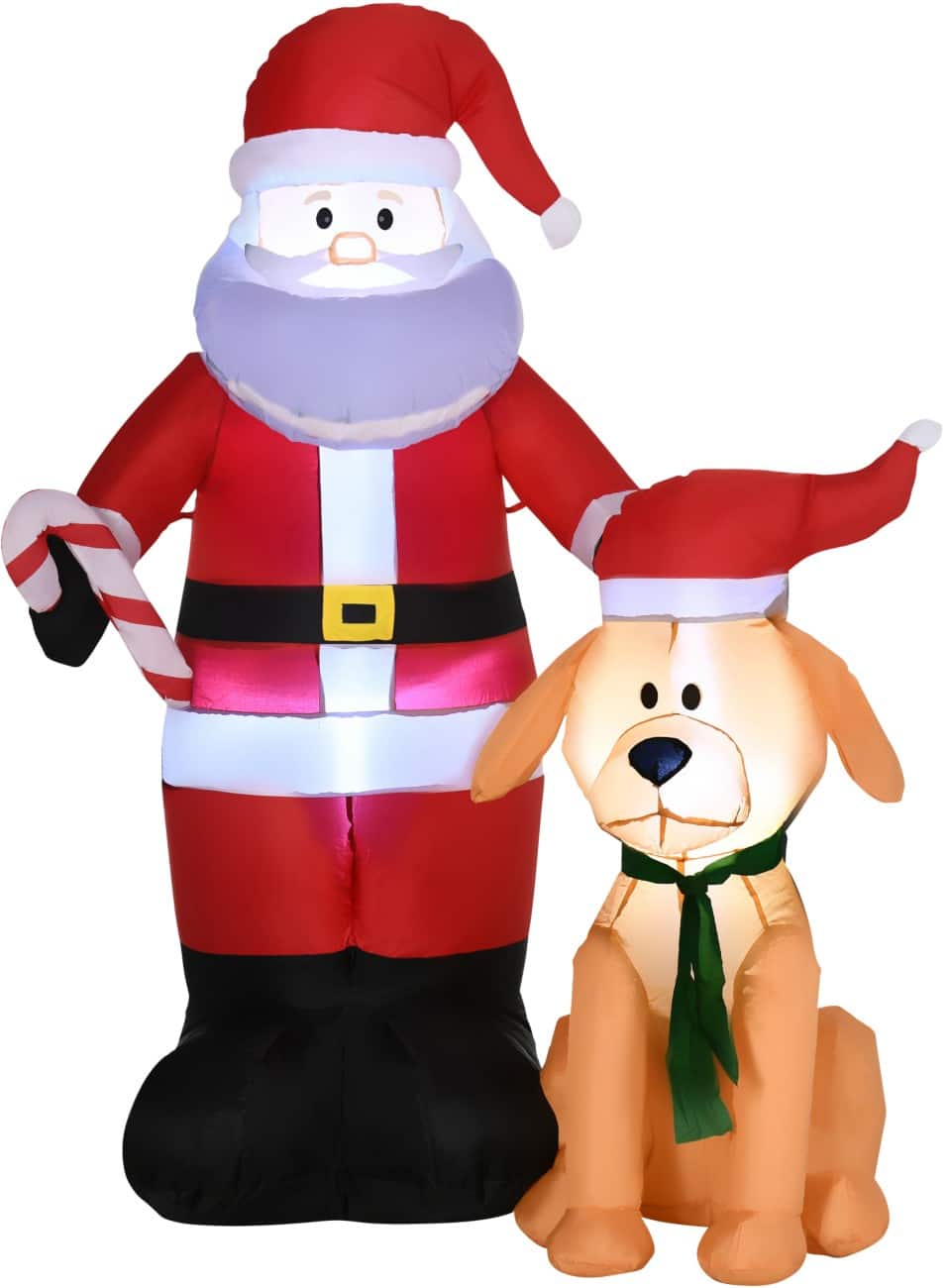 Décoration gonflable de Noël OutSunny Père Noël avec chien Avec souffleur et lampes LED 117 x 80 x 157 cm