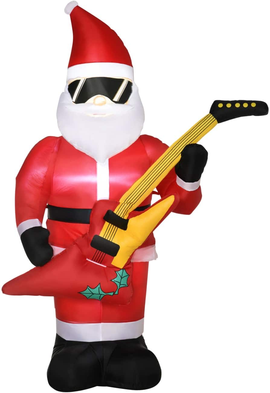 Décoration gonflable de Noël OutSunny Père Noël avec guitare électrique Avec souffleur et lampes LED 140 x 75 x 215 cm